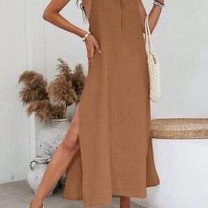 SHEIN Brown Maxi Skirt with Side Slit